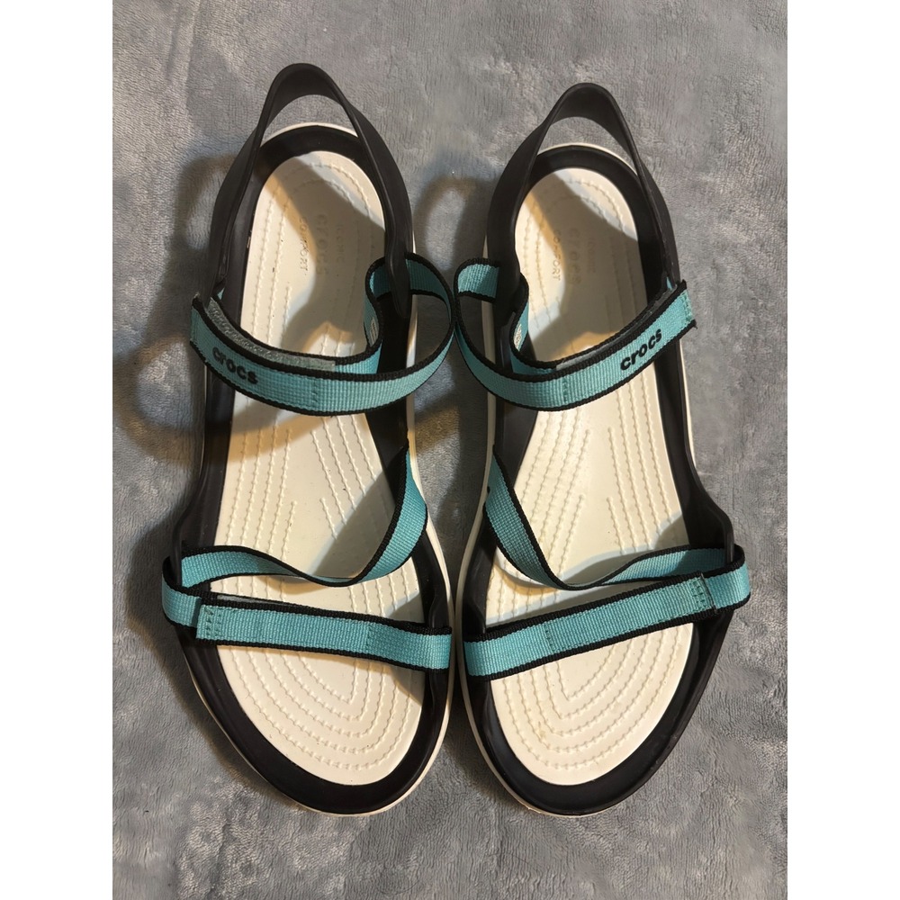 Crocs Swiftwater Expedition Sandals Womens 8 Black White Turquoise Blue Strappy